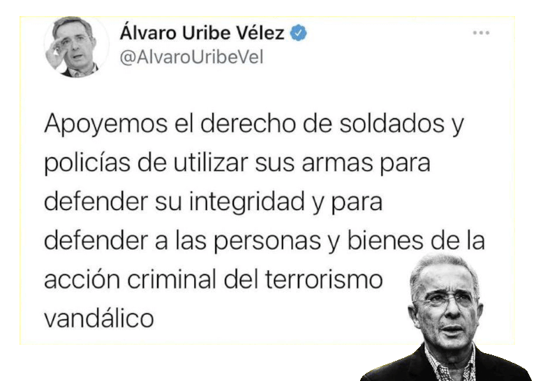 Tweet de Alvaro Uribe Velez, 30 de Abril 2021